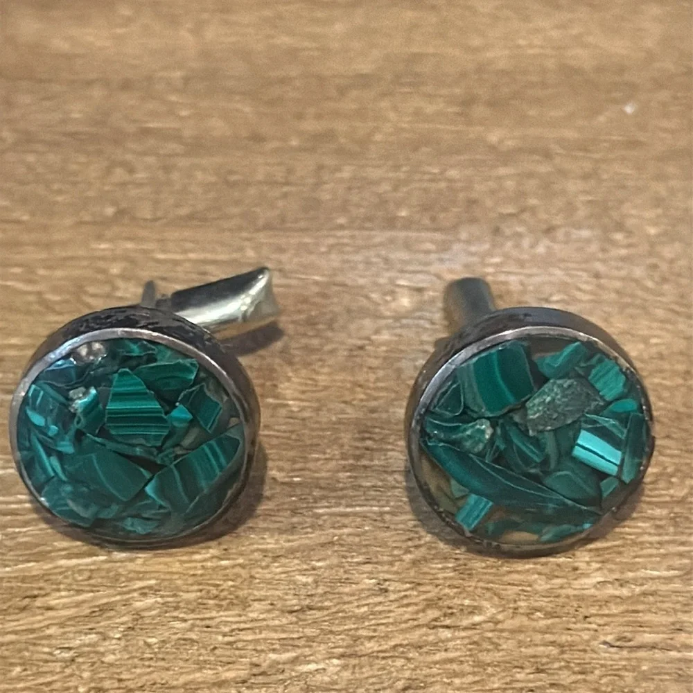 Vintage Taxco Sterling Yoel Eilat Stone Circle Cufflinks
